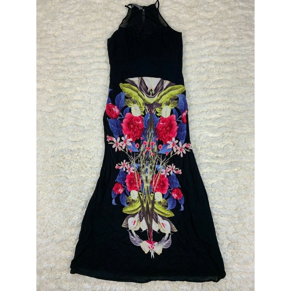 Elizabeth and James Elizabeth Lima Black Sleeveless Floral Long Maxi Dress Sz M
